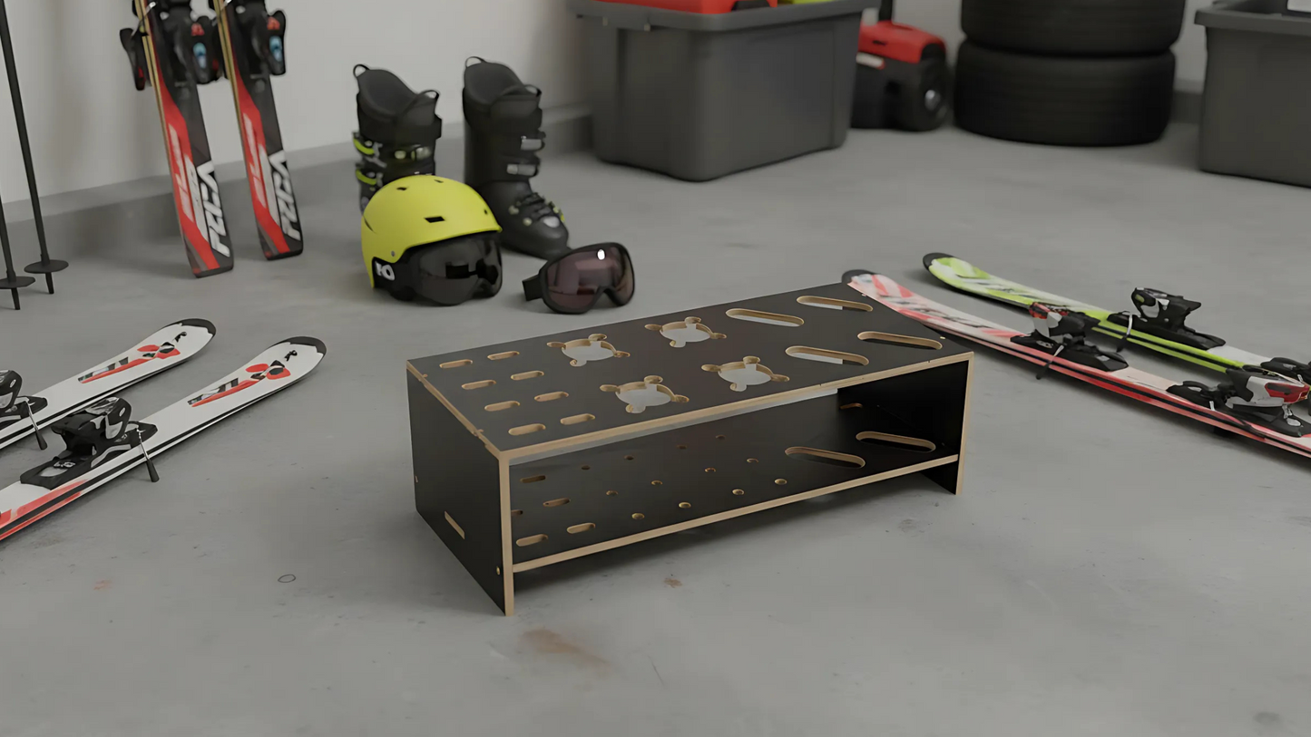 Kombinerat Skidställ i trä för alpinskidor, längdskidor och stavar