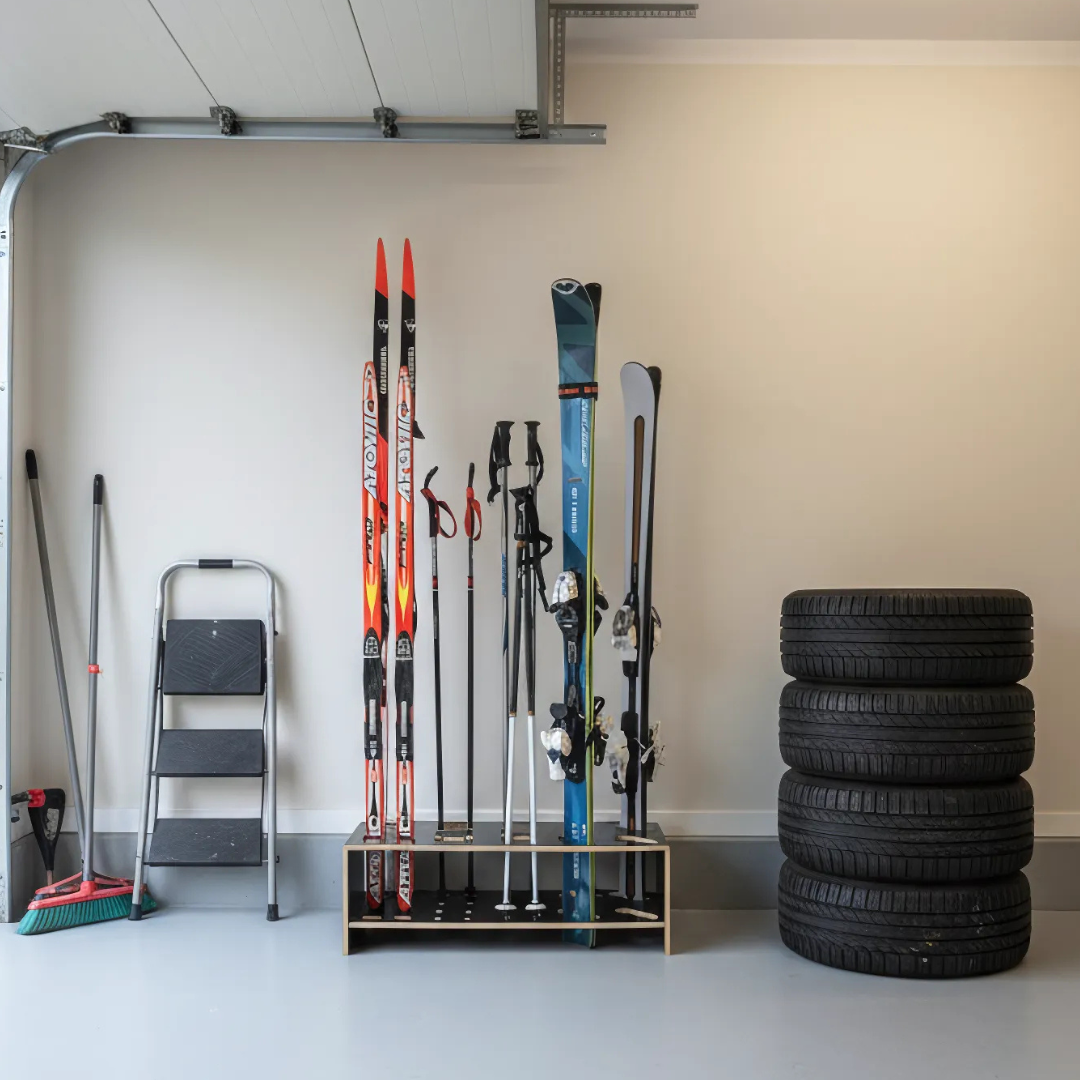 Kombinerat Skidställ i trä för alpinskidor, längdskidor och stavar