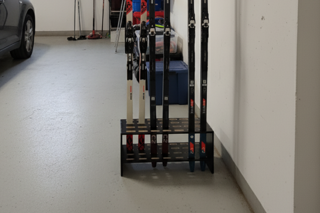 Skidställ i trä för 14 par längdskidor