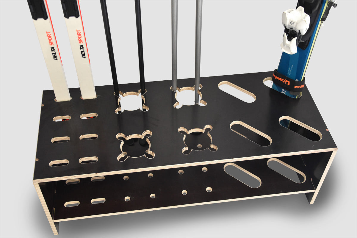 Kombinerat Skidställ i trä för alpinskidor, längdskidor och stavar