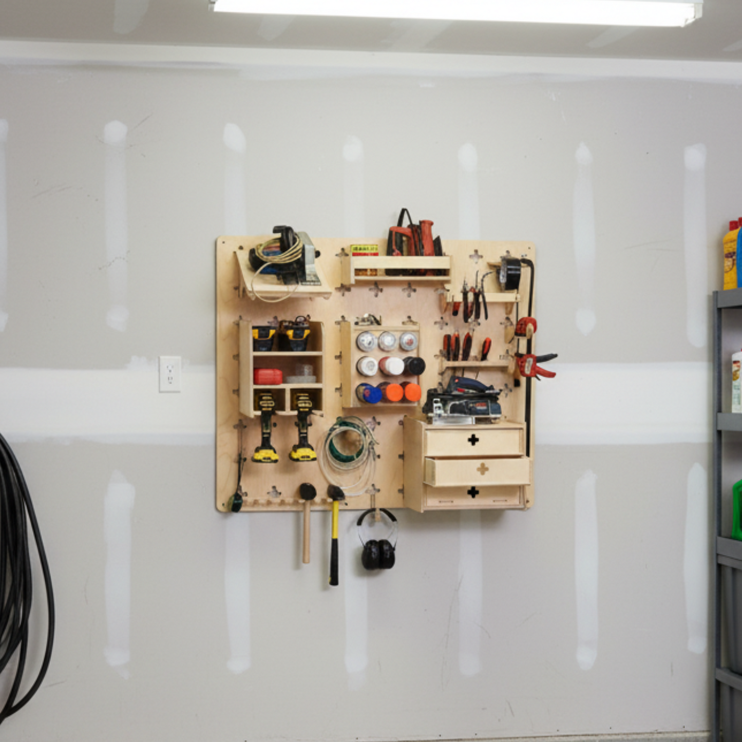 Workshop wall set with accessories – hooks, screwdriver holder and drill holder